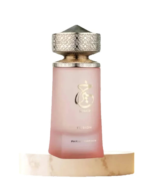 Khair Fusion by Paris Corner is a 100ml women's Eau de Parfum featuring fruity and gourmand notes for a tropical cocktail experience, ideal for those seeking a long-lasting fragrance.