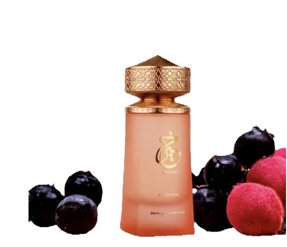 Khair Fusion by Paris Corner is a 100ml women's Eau de Parfum featuring fruity and gourmand notes for a tropical cocktail experience, ideal for those seeking a long-lasting fragrance.