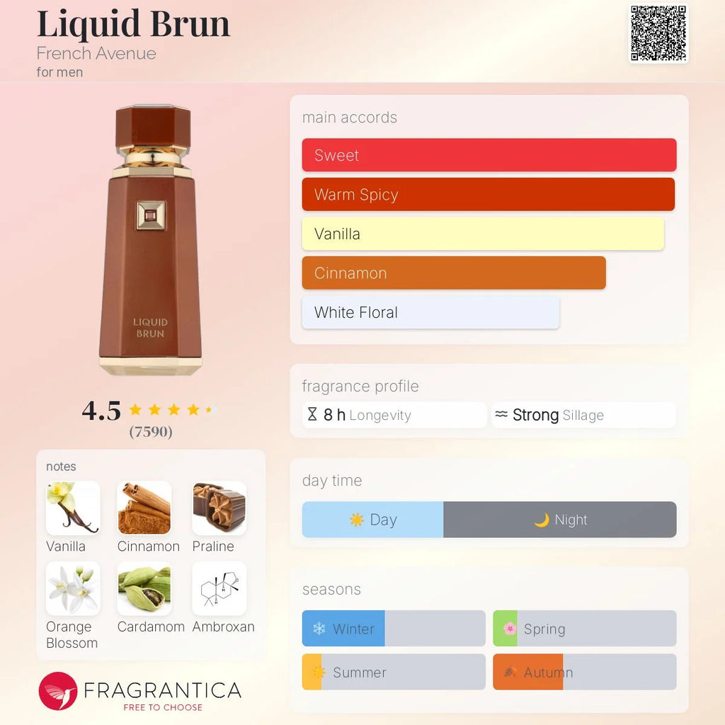 Liquid brun french avenue men – arabe perfume 100% original oriental woody luxury 100 ml