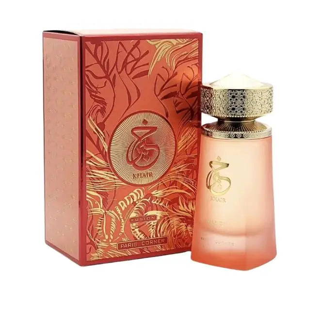 Khair Fusion by Paris Corner is a 100ml women's Eau de Parfum featuring fruity and gourmand notes for a tropical cocktail experience, ideal for those seeking a long-lasting fragrance.