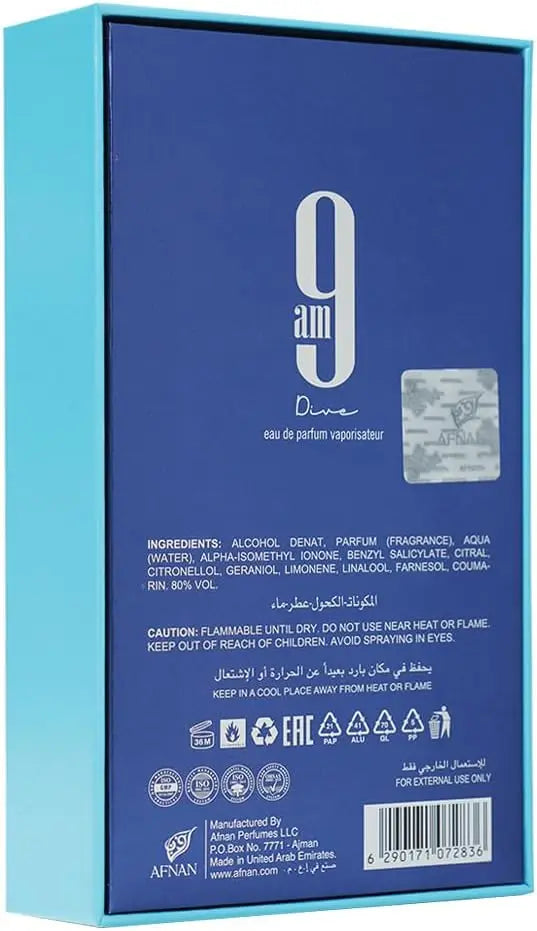 Afnan 9am dive edp 100 ml (3.4 oz) - fresh and versatile unisex perfume