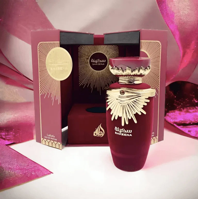 Sakeena Lattafa 100 ml - Fruity Sweet Women's Perfume with Floral Notes and Sandalwood Base, Featuring Citrus and Raspberry Accords, Ideal Arabic Fragrance for Women.